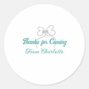 thanks for coming add name text message grey bow classic round sticker