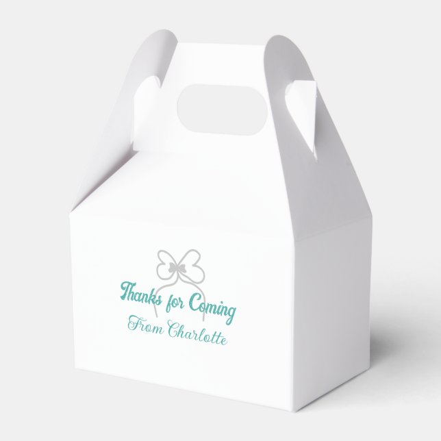 thanks for coming add name text message grey bow favour box (Front Side)