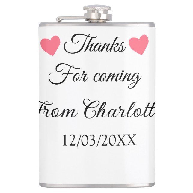 thanks for coming add name text message  hip flask (Front)