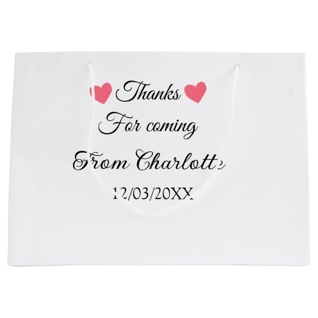 thanks for coming add name text message  large gift bag (Front)