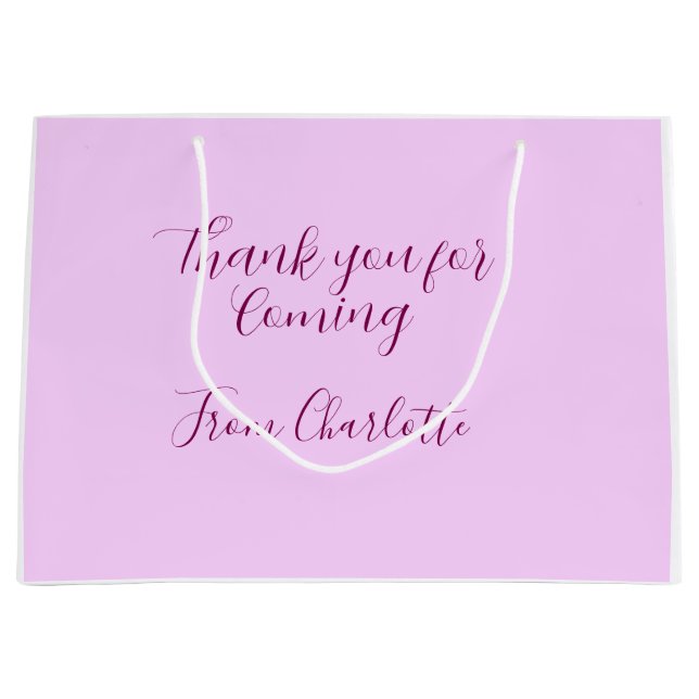thanks for coming add name text message mauve large gift bag (Front)