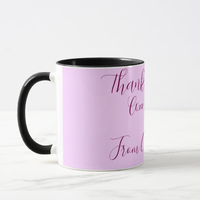 thanks for coming add name text message mauve mug (Left)