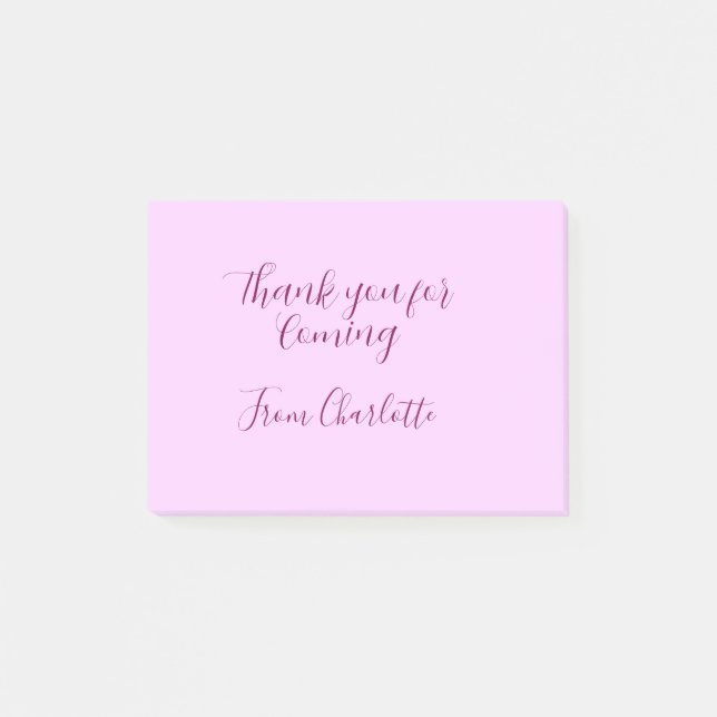 thanks for coming add name text message mauve post-it notes (Front)