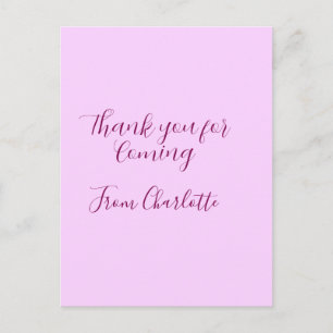 thanks for coming add name text message mauve postcard