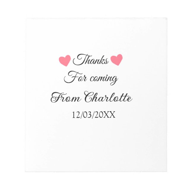 thanks for coming add name text message  notepad (Front)