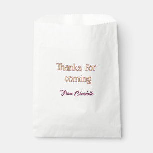 thanks for coming add name text message orange favour bags