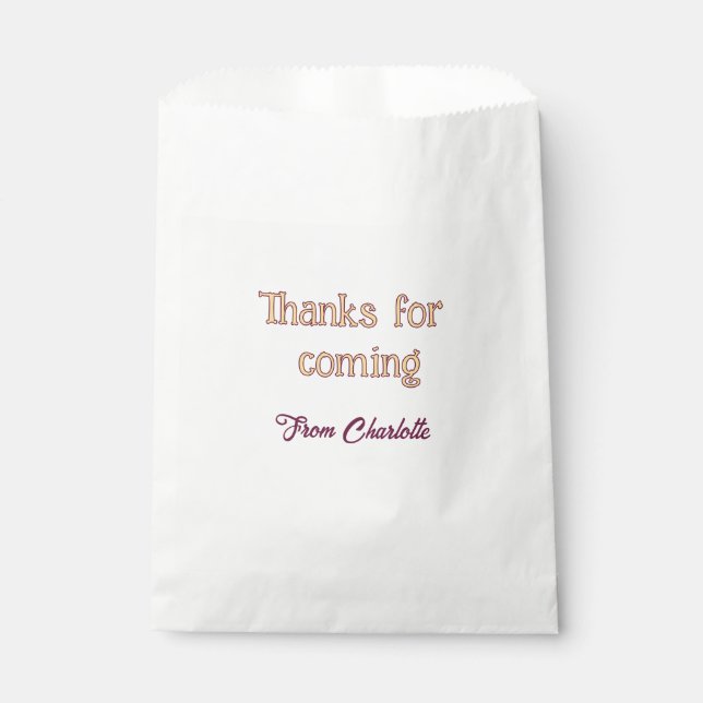 thanks for coming add name text message orange favour bags (Front)