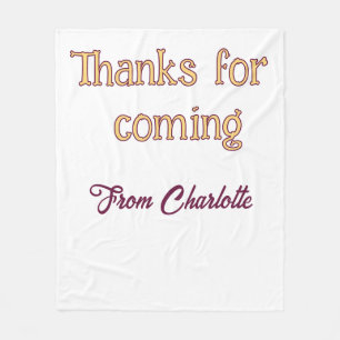 thanks for coming add name text message orange fleece blanket