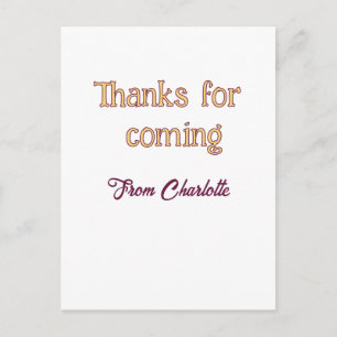 thanks for coming add name text message orange postcard