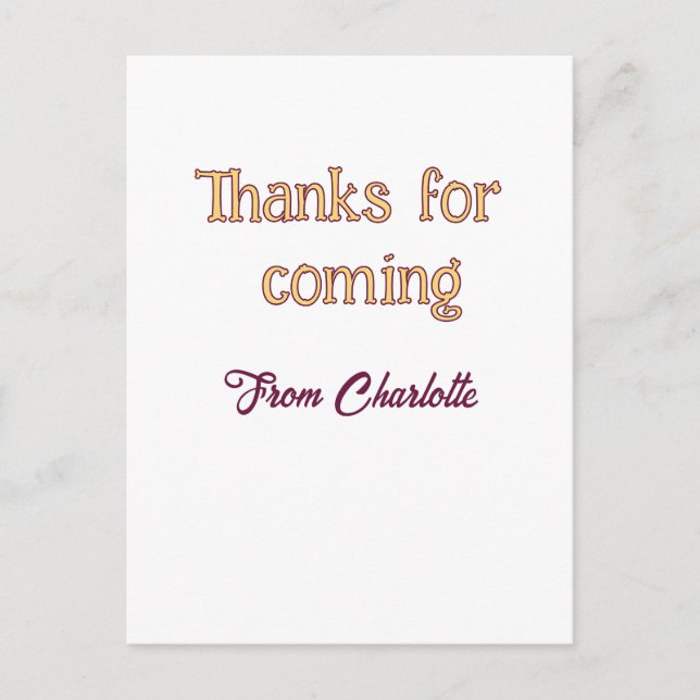 thanks for coming add name text message orange postcard (Front)