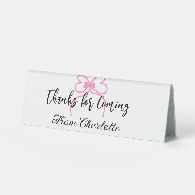 thanks for coming add name text message pink bow f (Front)