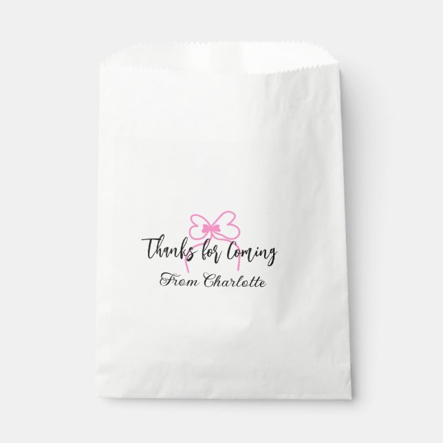 thanks for coming add name text message pink bow f favour bags (Front)