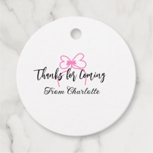 thanks for coming add name text message pink bow f favour tags