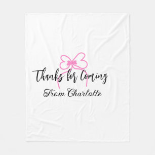 thanks for coming add name text message pink bow f fleece blanket