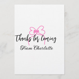 thanks for coming add name text message pink bow f invitation
