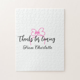 thanks for coming add name text message pink bow f jigsaw puzzle