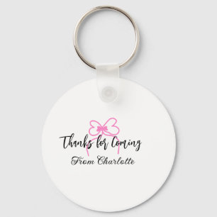 thanks for coming add name text message pink bow f key ring
