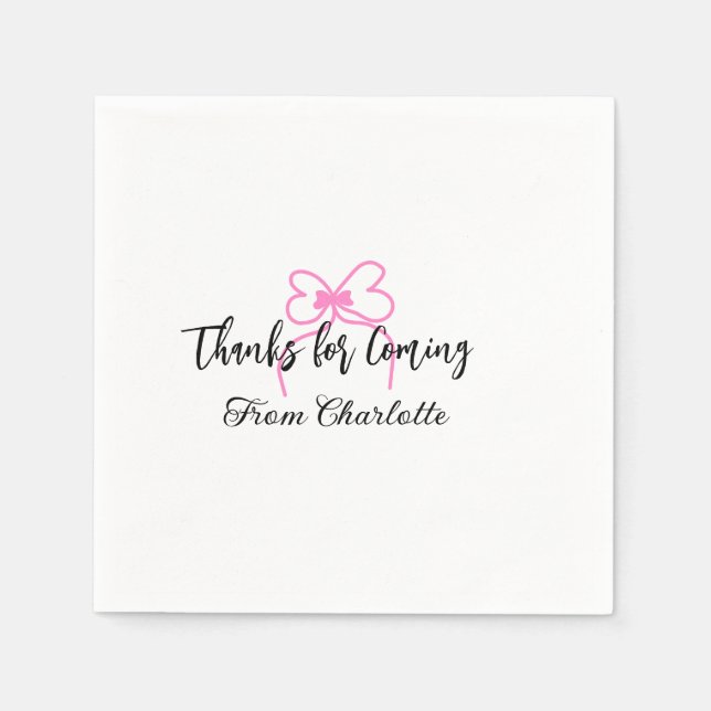 thanks for coming add name text message pink bow f napkin (Front)