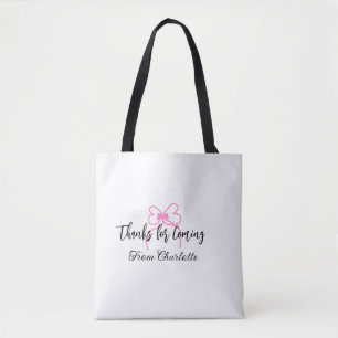 thanks for coming add name text message pink bow f tote bag