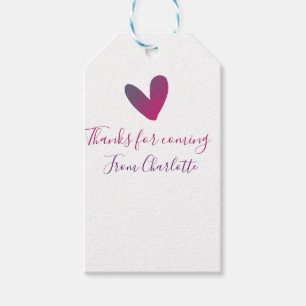 thanks for coming add name text message pink heart gift tags