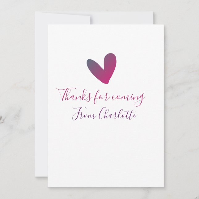 thanks for coming add name text message pink heart invitation (Front)