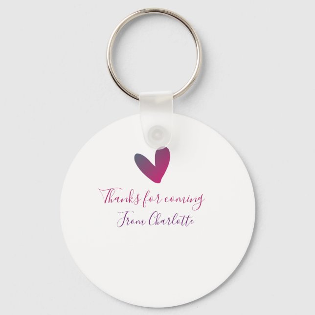 thanks for coming add name text message pink heart key ring (Front)