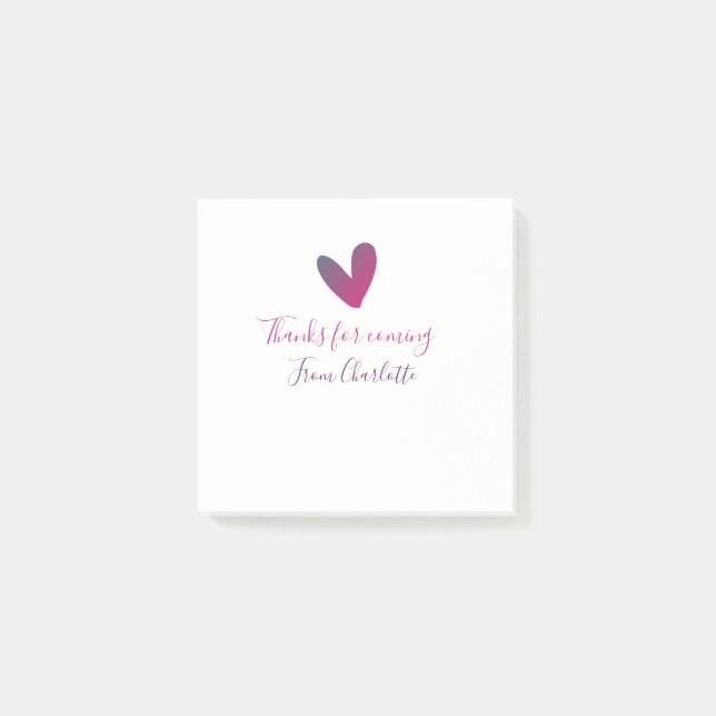 thanks for coming add name text message pink heart post-it notes (Front)