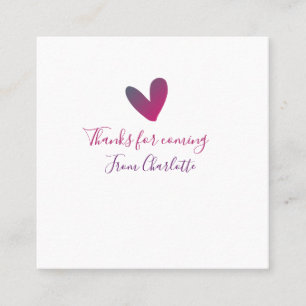 thanks for coming add name text message pink heart square business card