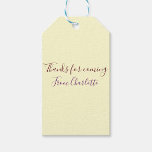 thanks for coming add name text message yellow pas gift tags
