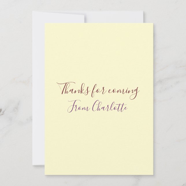 thanks for coming add name text message yellow pas invitation (Front)