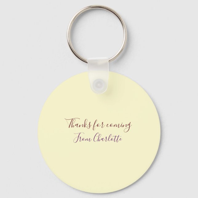 thanks for coming add name text message yellow pas key ring (Front)