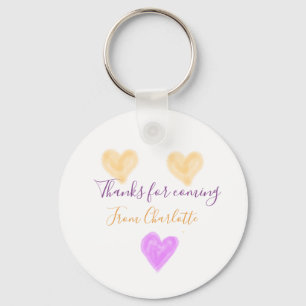 thanks for coming add name text orange purple hear key ring