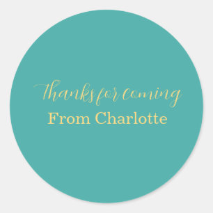 thanks for coming add name text turqoise yellow classic round sticker