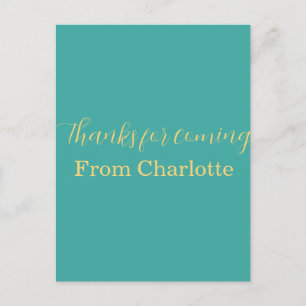 thanks for coming add name text turqoise yellow postcard
