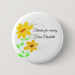 thanks for coming add name text yellow sunflower b 6 cm round badge