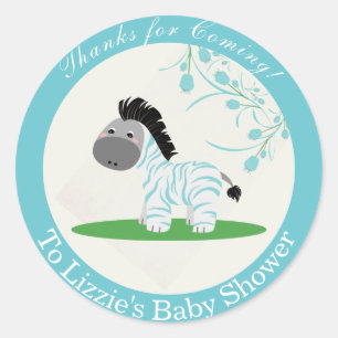 Thanks for Coming Blue Zebra Baby Shower Sticker