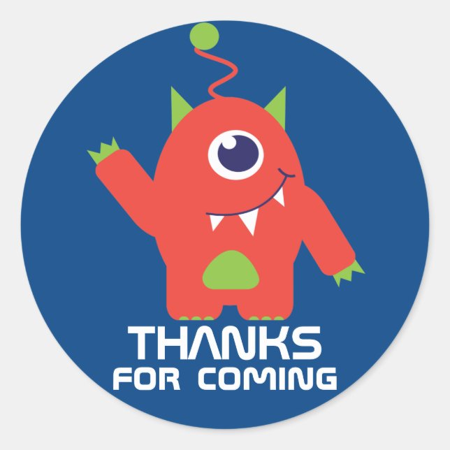 Thanks for coming kids alien birthday stickers (Front)