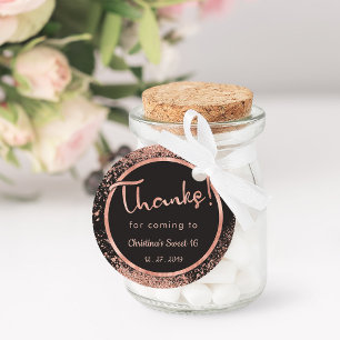 Thanks for coming Rose gold grey glitter glamour Favour Tags