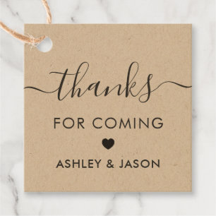 Thanks for Coming Tag, Wedding Thank You, Kraft Favour Tags