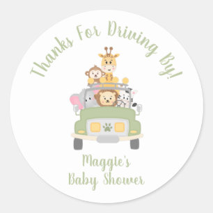 Thanks For Driving By Animal Safari Baby Shower Classic Round Sticker