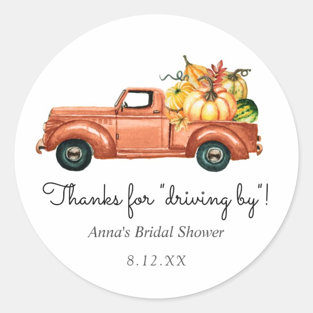 Thanks for Driving By Autumn Truck Favour Classic Round Sticker (Front)