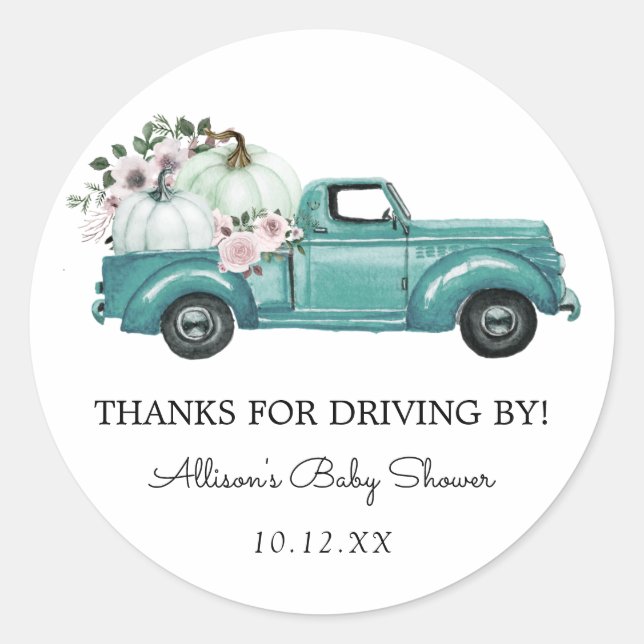 Thanks for Driving By Blue Autumn Truck Favour Classic Round Sticker (Front)