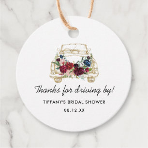 Thanks for Driving By Bridal Shower Car Favour Tags