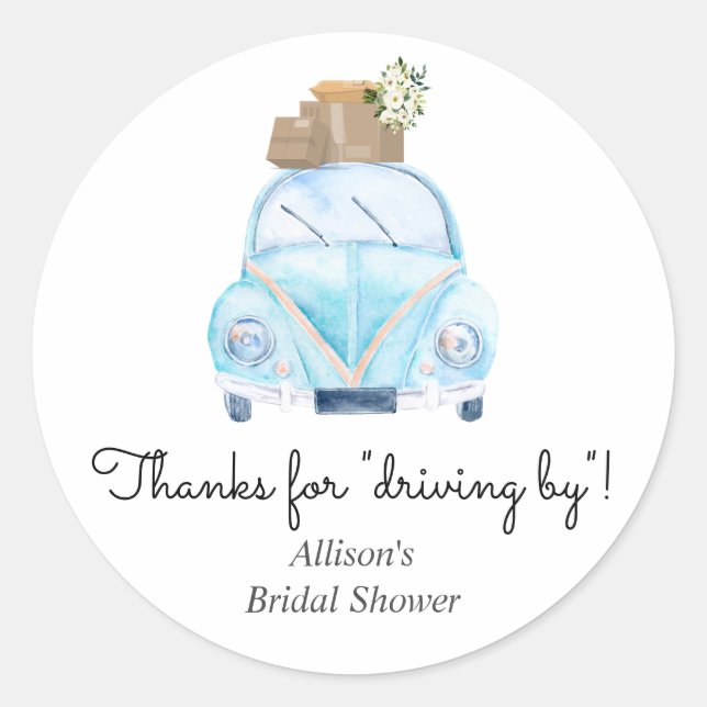 Thanks for Driving By Bridal Shower Favour Sticker (Front)