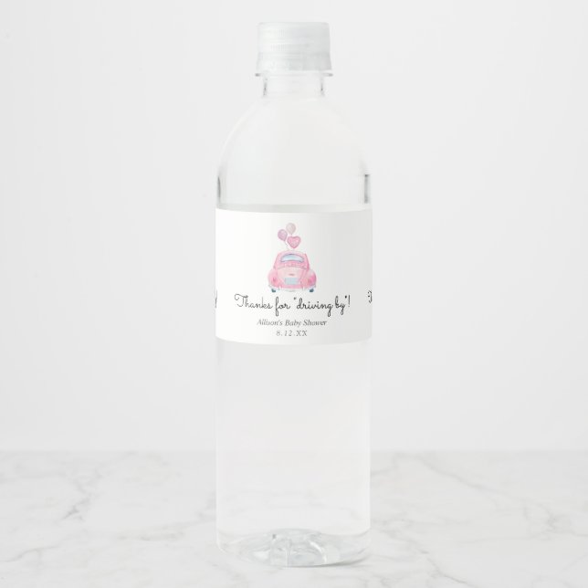 Thanks for Driving By Pink Car Favour Water Bottle Label (Front)