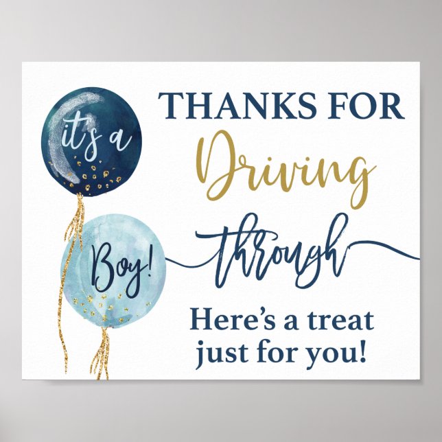 Thanks for driving through baby shower boy poster (Front)