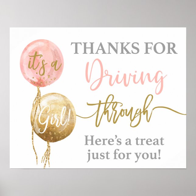 Thanks for driving through baby shower girl poster (Front)