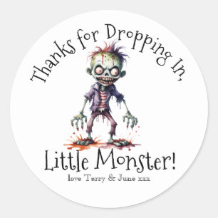 Thanks for Dropping In, Little Monster!" Halloween Classic Round Sticker