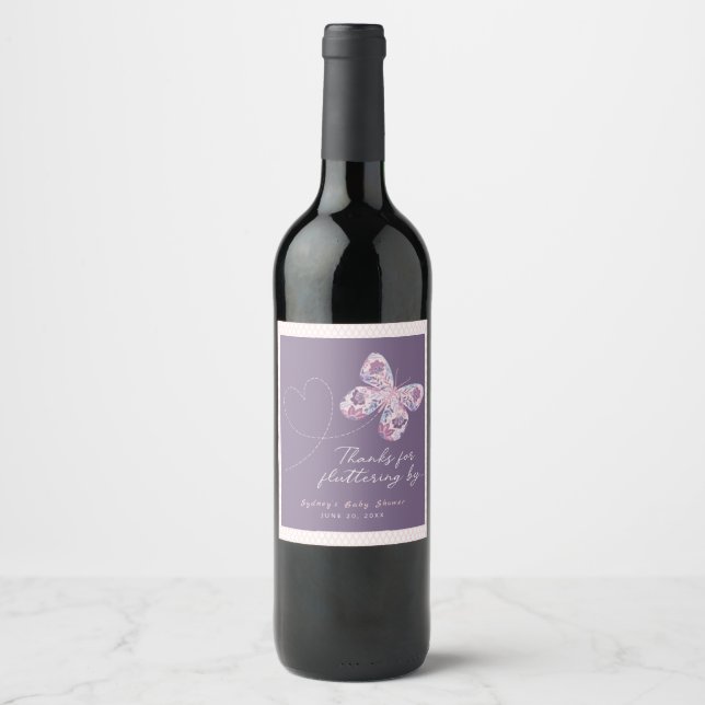Thanks For Fluttering By - Floral Butterfly  Wine Label (Front)