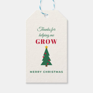 Thanks for Helping Me Grow Teacher Christmas Gift  Tags